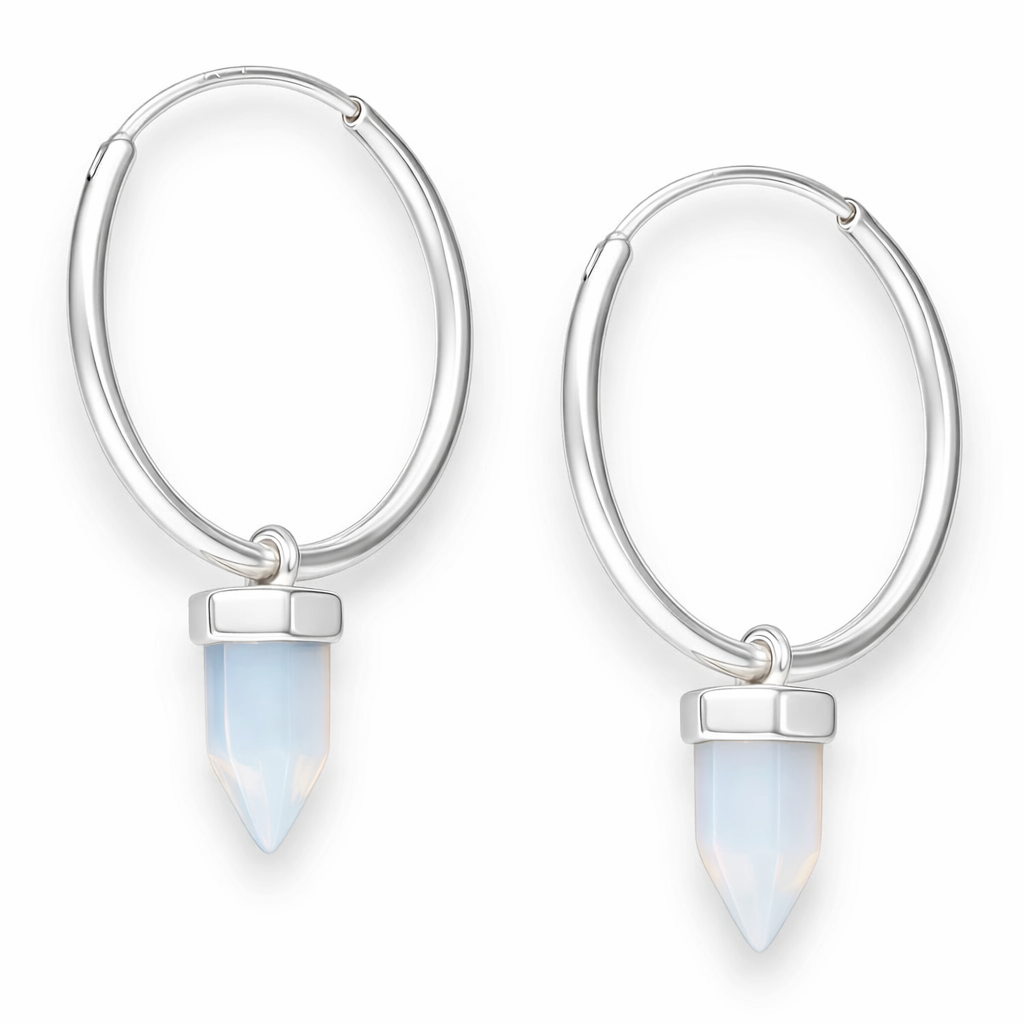 Aros piedra luna argolla 17 mm plata 925