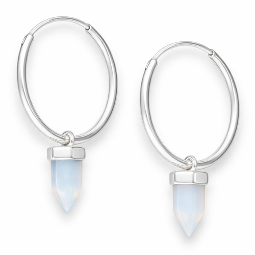 Aros piedra luna argolla 17 mm plata 925