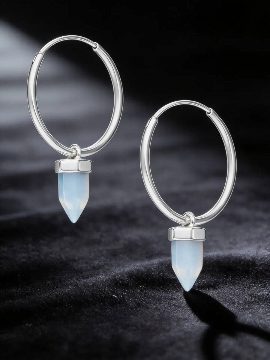 Aros piedra luna argolla 17 mm plata 925