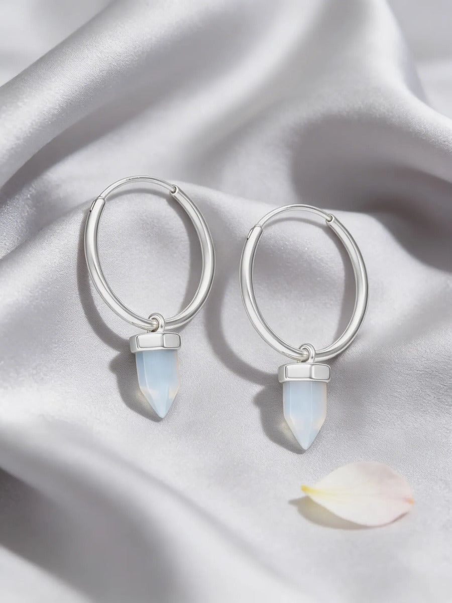 Aros piedra luna argolla 17 mm plata 925