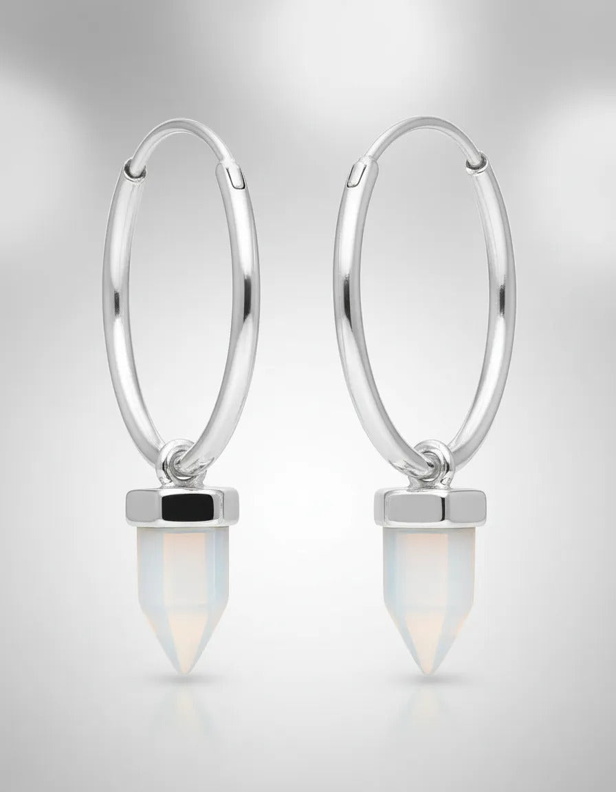 Aros piedra luna argolla 17 mm plata 925