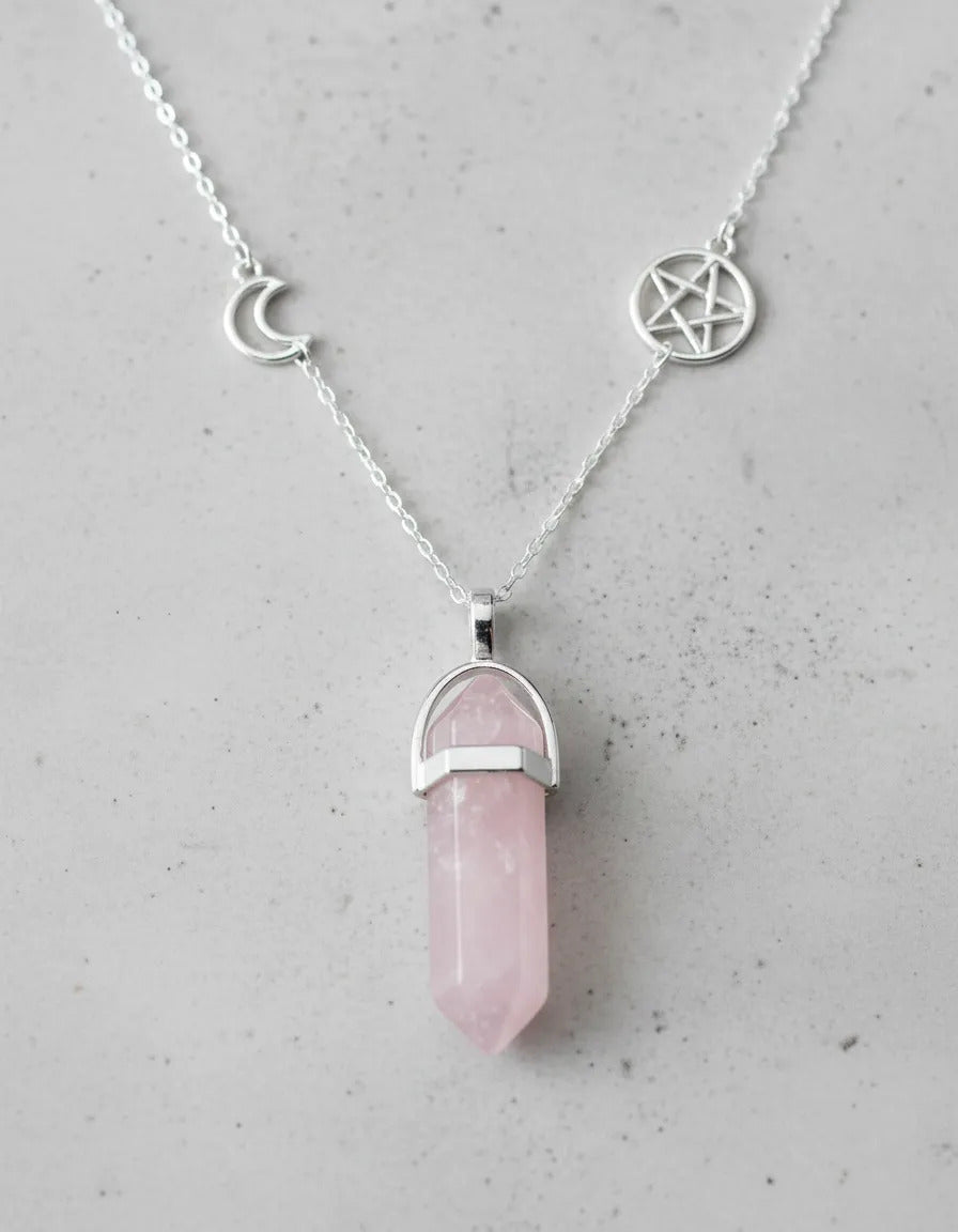 Collar Cuarzo rosa plata 925