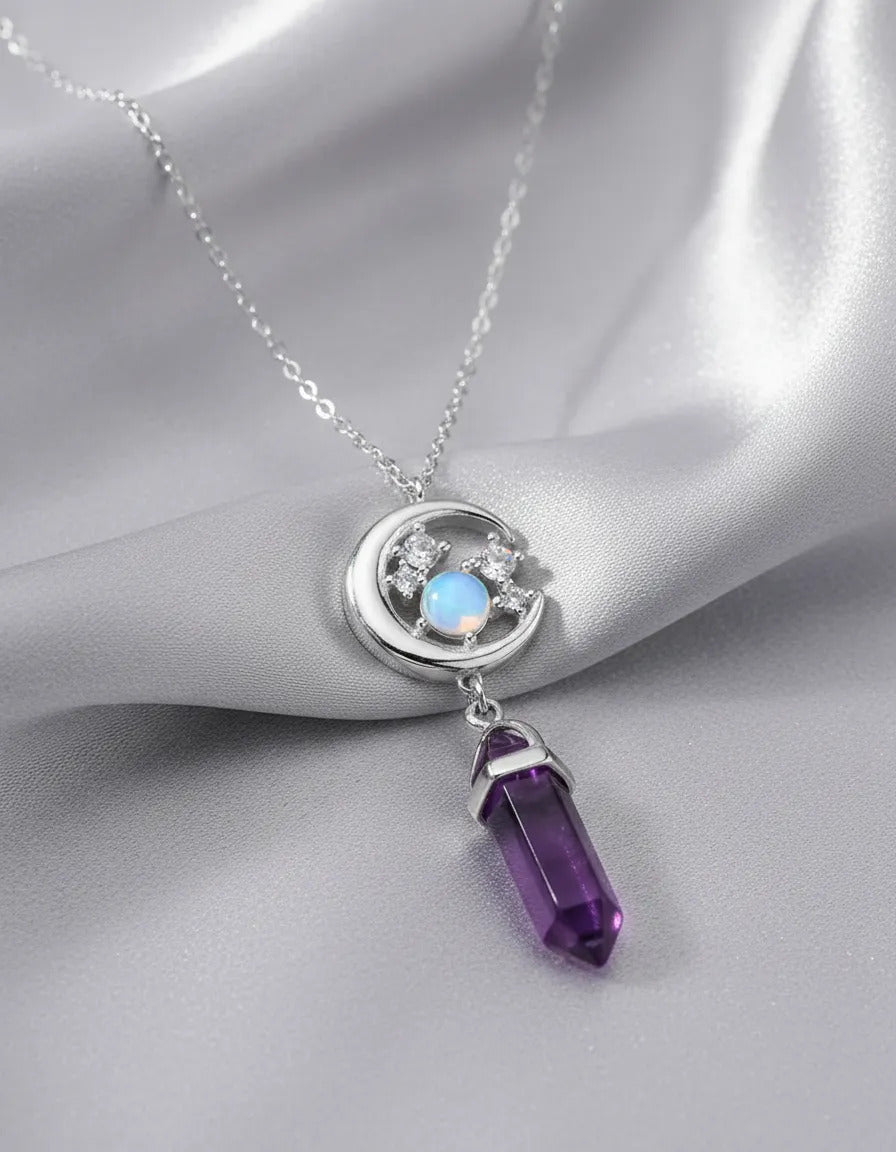 Collar amatista piedra luna plata 925