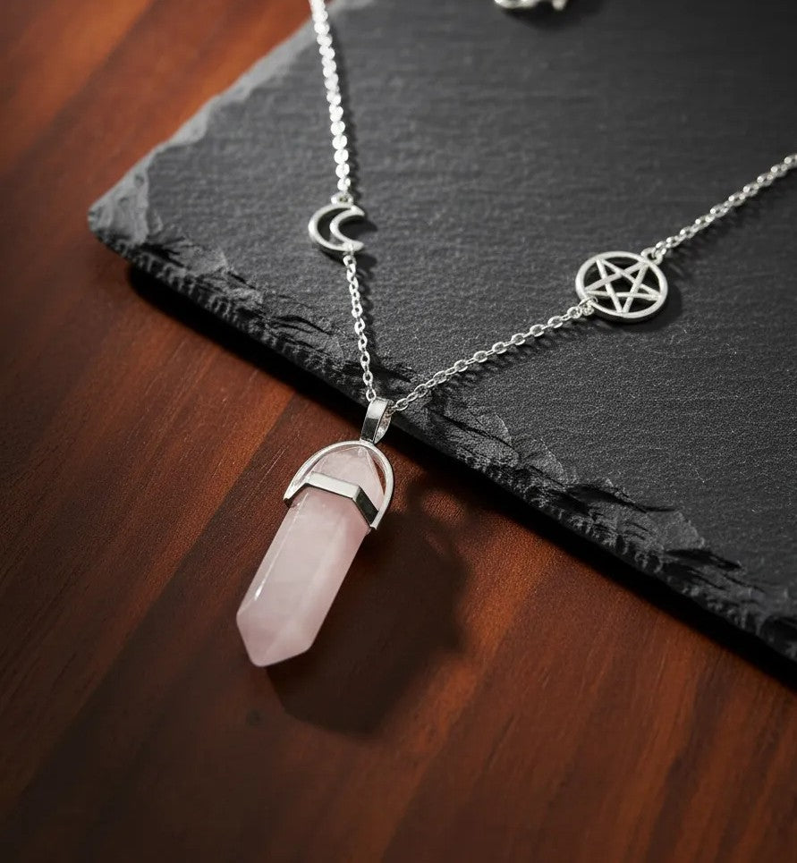 Collar Cuarzo rosa plata 925